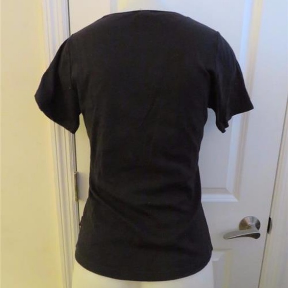 LONGCHAMP BLACK V-NECK SHORT SLEEVE TOP SIZE L *** - Picture 3 of 4